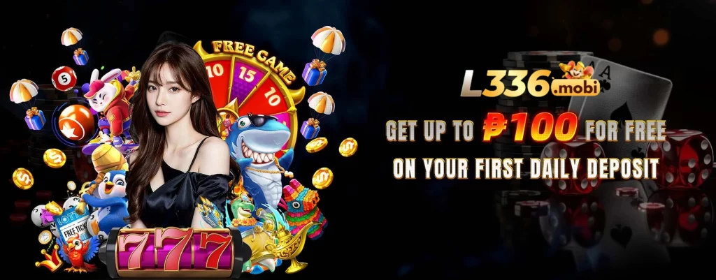L336 first deposit bonus promotion banner showing welcome reward for new casino players